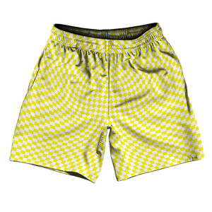 Warped Checkerboard Athletic Running Fitness Exercise Shorts 7" Inseam Shorts Made In USA - Yellow Bright And White Warped Checkerboard Athletic Running Fitness Exercise Shorts 7" Inseam Shorts Made In USA - Yellow Bright And White