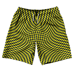 Warped Checkerboard 10" Swim Shorts Made in USA - Blue Navy And Yellow Bright Warped Checkerboard 10" Swim Shorts Made in USA - Blue Navy And Yellow Bright