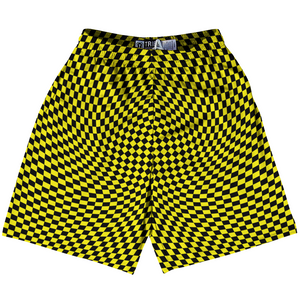 Warped Checkerboard Lacrosse Shorts Made In USA - Yellow Bright And Black Warped Checkerboard Lacrosse Shorts Made In USA - Yellow Bright And Black