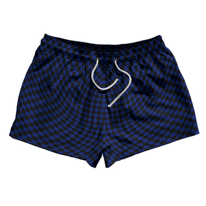Warped Checkerboard 2.5" Swim Shorts Made in USA - Blue Royal And Black Warped Checkerboard 2.5" Swim Shorts Made in USA - Blue Royal And Black