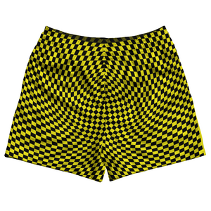 Warped Checkerboard Rugby Shorts Made In USA - Yellow Bright And Black Warped Checkerboard Rugby Shorts Made In USA - Yellow Bright And Black