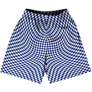 Warped Checkerboard Basketball Practice Shorts Made In USA - Blue Royal And White Warped Checkerboard Basketball Practice Shorts Made In USA - Blue Royal And White
