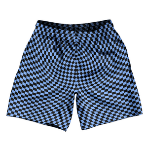 Warped Checkerboard Soccer Shorts Made In USA - Blue Carolina And Black Warped Checkerboard Soccer Shorts Made In USA - Blue Carolina And Black