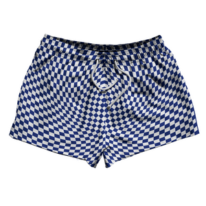Warped Checkerboard 2.5" Swim Shorts Made in USA - Blue Royal And White Warped Checkerboard 2.5" Swim Shorts Made in USA - Blue Royal And White