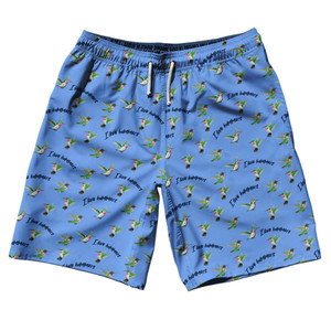 Hummingbirds I LOVE HUMMERS 10" Swim Shorts Made in USA - Carolina Blue Hummingbirds I LOVE HUMMERS 10" Swim Shorts Made in USA - Carolina Blue