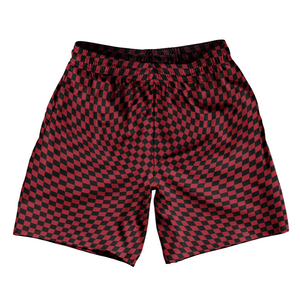 Warped Checkerboard Soccer Shorts Made In USA - Red Cardinal And Black Warped Checkerboard Soccer Shorts Made In USA - Red Cardinal And Black