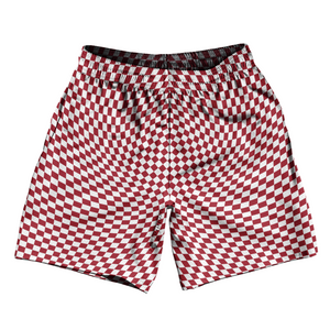 Warped Checkerboard Soccer Shorts Made In USA - Red Cardinal And White Warped Checkerboard Soccer Shorts Made In USA - Red Cardinal And White