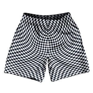 Warped Checkerboard Soccer Shorts Made In USA - Blue Navy Almost Black And White Warped Checkerboard Soccer Shorts Made In USA - Blue Navy Almost Black And White