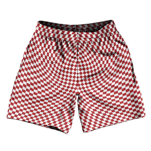 Warped Checkerboard Soccer Shorts Made In USA - Red Dark And White Warped Checkerboard Soccer Shorts Made In USA - Red Dark And White