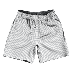 Warped Checkerboard Soccer Shorts Made In USA - Grey Medium And White Warped Checkerboard Soccer Shorts Made In USA - Grey Medium And White