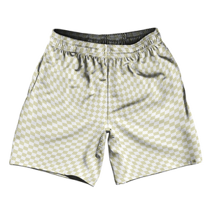 Warped Checkerboard Soccer Shorts Made In USA - Vegas Gold And White Warped Checkerboard Soccer Shorts Made In USA - Vegas Gold And White