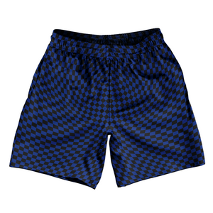 Warped Checkerboard Soccer Shorts Made In USA - Blue Royal And Black Warped Checkerboard Soccer Shorts Made In USA - Blue Royal And Black