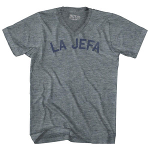 La Jefa Tri-Blend V-neck Womens Junior Cut T-shirt - Athletic Grey La Jefa Tri-Blend V-neck Womens Junior Cut T-shirt - Athletic Grey