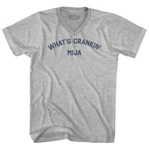 What's Crankin' Mija Adult Cotton V-neck T-shirt - Grey Heather