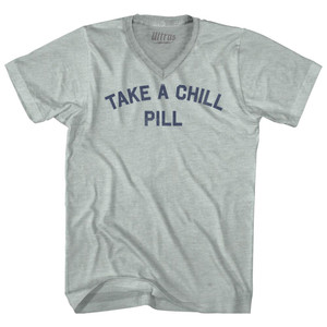 Take A Chill Pill Adult Tri-Blend V-neck T-shirt - Athletic Cool Grey