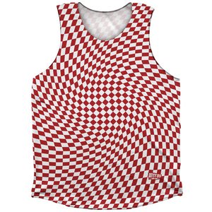 Warped Checkerboard Athletic Tank Top - Red Dark And White