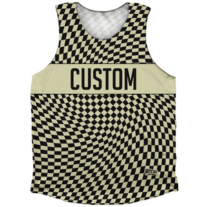 Warped Checkerboard Custom Athletic Tank Top - Vegas Gold And Black Warped Checkerboard Custom Athletic Tank Top - Vegas Gold And Black