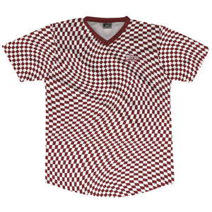 Warped Checkerboard Soccer Jersey Made In USA - Red Maroon And White Warped Checkerboard Soccer Jersey Made In USA - Red Maroon And White