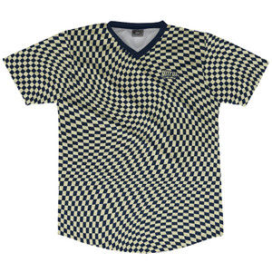 Warped Checkerboard Soccer Jersey Made In USA - Blue Navy And Vegas Gold Warped Checkerboard Soccer Jersey Made In USA - Blue Navy And Vegas Gold