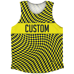 Warped Checkerboard Custom Athletic Tank Top - Blue Navy And Yellow Bright Warped Checkerboard Custom Athletic Tank Top - Blue Navy And Yellow Bright