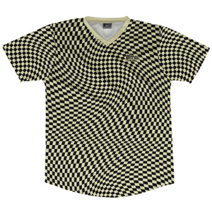 Warped Checkerboard Soccer Jersey Made In USA - Vegas Gold And Black Warped Checkerboard Soccer Jersey Made In USA - Vegas Gold And Black