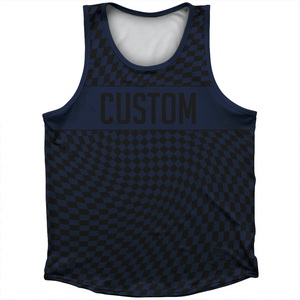 Warped Checkerboard Custom Athletic Sport Tank Top Made In USA - Blue Navy And Black Warped Checkerboard Custom Athletic Sport Tank Top Made In USA - Blue Navy And Black