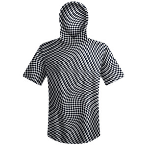 Warped Checkerboard Sport Hoodie - Blue Navy Almost Black And White