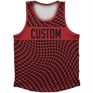 Warped Checkerboard Custom Athletic Sport Tank Top Made In USA - Red Dark And Black Warped Checkerboard Custom Athletic Sport Tank Top Made In USA - Red Dark And Black