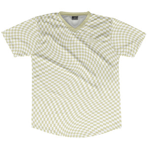 Warped Checkerboard Soccer Jersey Made In USA - Vegas Gold And White Warped Checkerboard Soccer Jersey Made In USA - Vegas Gold And White