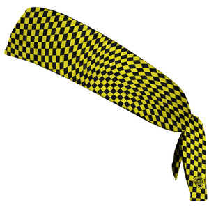 Warped Checkerboard Headband Made In USA - Yellow Bright And Black Warped Checkerboard Headband Made In USA - Yellow Bright And Black