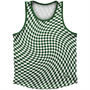 Warped Checkerboard Athletic Sport Tank Top Made In USA - Green Hunter And White Warped Checkerboard Athletic Sport Tank Top Made In USA - Green Hunter And White