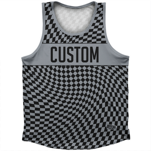 Warped Checkerboard Custom Athletic Sport Tank Top Made In USA - Grey Dark And Black Warped Checkerboard Custom Athletic Sport Tank Top Made In USA - Grey Dark And Black