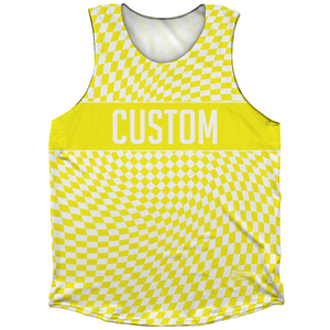 Warped Checkerboard Custom Athletic Tank Top - Yellow Bright And White Warped Checkerboard Custom Athletic Tank Top - Yellow Bright And White