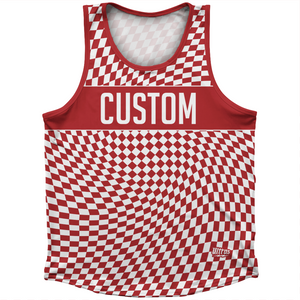Warped Checkerboard Custom Athletic Sport Tank Top Made In USA - Red Dark And White Warped Checkerboard Custom Athletic Sport Tank Top Made In USA - Red Dark And White