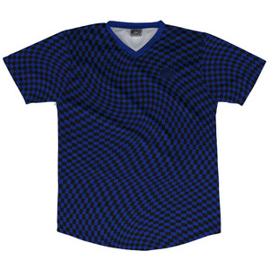Warped Checkerboard Soccer Jersey Made In USA - Blue Royal And Black Warped Checkerboard Soccer Jersey Made In USA - Blue Royal And Black