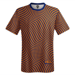 Warped Checkerboard Lacrosse Shooter Shirt - Blue Royal And Tennessee Orange