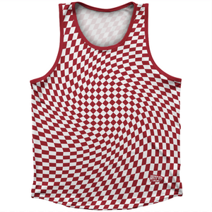 Warped Checkerboard Athletic Sport Tank Top Made In USA - Red Cardinal And White Warped Checkerboard Athletic Sport Tank Top Made In USA - Red Cardinal And White