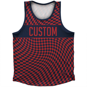 Warped Checkerboard Custom Athletic Sport Tank Top Made In USA - Blue Navy And Red Dark Warped Checkerboard Custom Athletic Sport Tank Top Made In USA - Blue Navy And Red Dark
