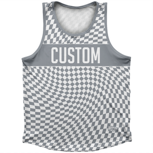 Warped Checkerboard Custom Athletic Sport Tank Top Made In USA - Grey Dark And White Warped Checkerboard Custom Athletic Sport Tank Top Made In USA - Grey Dark And White