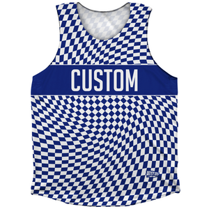 Warped Checkerboard Custom Athletic Tank Top - Blue Royal And White Warped Checkerboard Custom Athletic Tank Top - Blue Royal And White