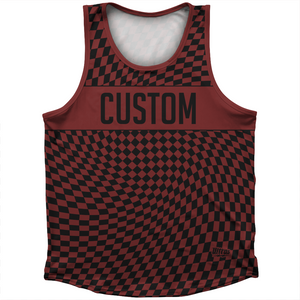 Warped Checkerboard Custom Athletic Sport Tank Top Made In USA - Red Maroon And Black Warped Checkerboard Custom Athletic Sport Tank Top Made In USA - Red Maroon And Black