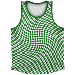 Warped Checkerboard Athletic Sport Tank Top Made In USA - Green Kelly And White Warped Checkerboard Athletic Sport Tank Top Made In USA - Green Kelly And White