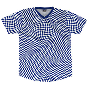 Warped Checkerboard Soccer Jersey Made In USA - Blue Royal And White Warped Checkerboard Soccer Jersey Made In USA - Blue Royal And White