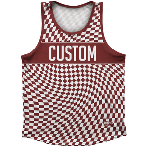 Warped Checkerboard Custom Athletic Sport Tank Top Made In USA - Red Maroon And White Warped Checkerboard Custom Athletic Sport Tank Top Made In USA - Red Maroon And White