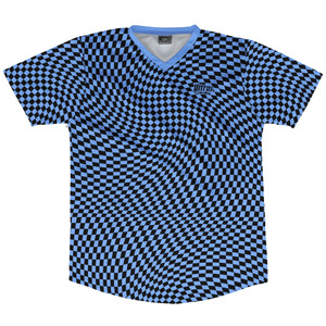 Warped Checkerboard Soccer Jersey Made In USA - Blue Carolina And Black Warped Checkerboard Soccer Jersey Made In USA - Blue Carolina And Black