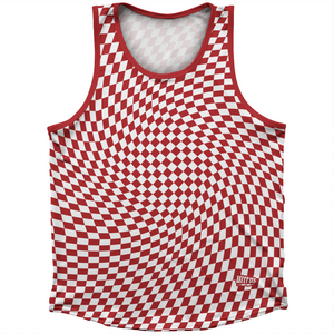 Warped Checkerboard Athletic Sport Tank Top Made In USA - Red Dark And White Warped Checkerboard Athletic Sport Tank Top Made In USA - Red Dark And White