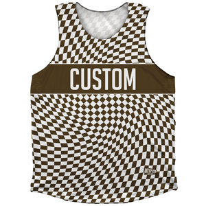 Warped Checkerboard Custom Athletic Tank Top - Brown Dark And White Warped Checkerboard Custom Athletic Tank Top - Brown Dark And White