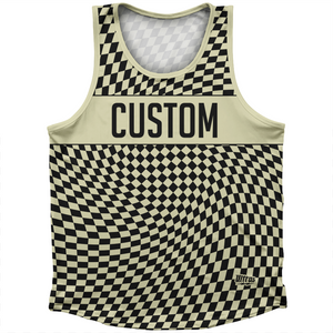 Warped Checkerboard Custom Athletic Sport Tank Top Made In USA - Vegas Gold And Black Warped Checkerboard Custom Athletic Sport Tank Top Made In USA - Vegas Gold And Black