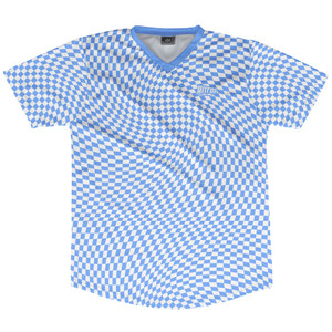 Warped Checkerboard Soccer Jersey Made In USA - Blue Carolina And White Warped Checkerboard Soccer Jersey Made In USA - Blue Carolina And White