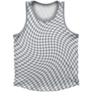 Warped Checkerboard Athletic Sport Tank Top Made In USA - Grey Dark And White Warped Checkerboard Athletic Sport Tank Top Made In USA - Grey Dark And White